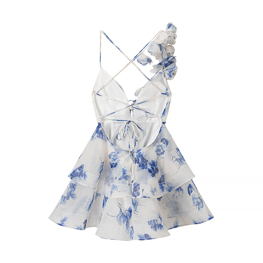 Homemade Women Clothing Fashionable Casual Floral Waist Trimming Spaghetti Straps Dress JiaJia