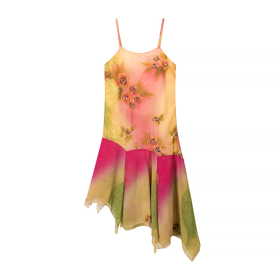 Ruffled Hem Suspender Elegant Embroidered Floral Summer Dress JiaJia