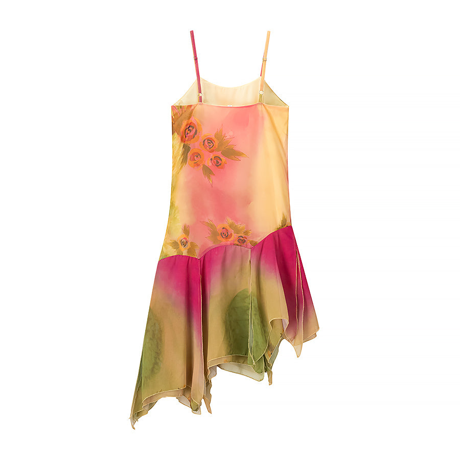 Ruffled Hem Suspender Elegant Embroidered Floral Summer Dress JiaJia