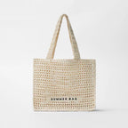 Sac de plage en paille ajourée et découpée, style féerique, à porter à l'épaule, motif lettres, pour femme. 