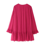 French Summer Youthful Looking Dress Lace up Tassels Loose Fitting Short Stitching CHEN