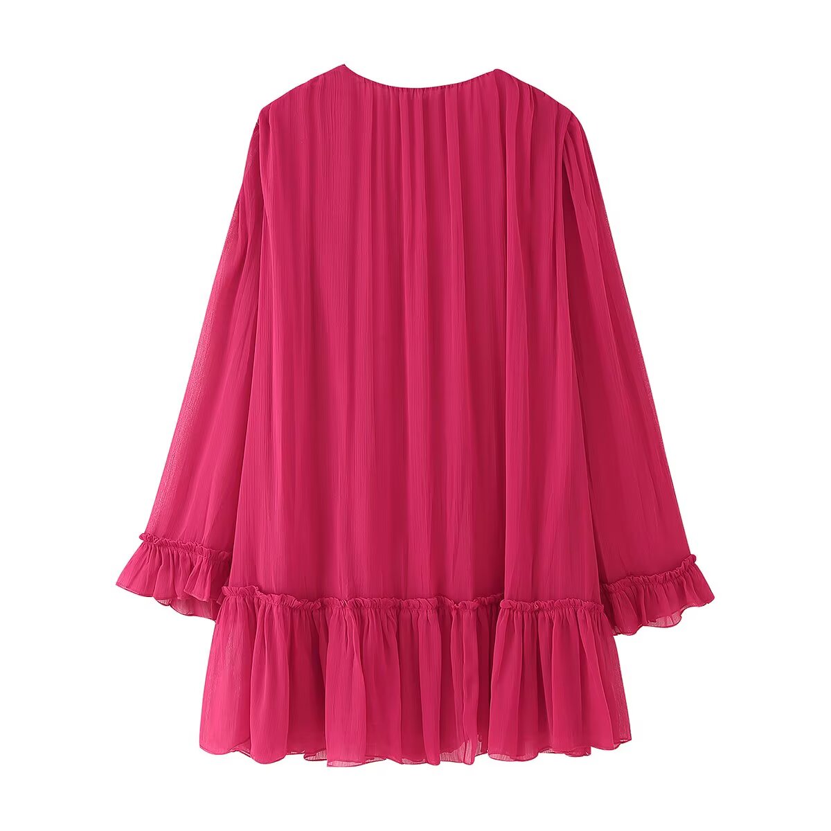 French Summer Youthful Looking Dress Lace up Tassels Loose Fitting Short Stitching CHEN