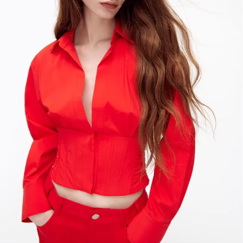 Women Stylish Simple Poplin Short Shirt Top SenDa
