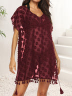 Chemise en mousseline pour femme, sexy et transparente, à pois, jacquard, robe de plage, paréo