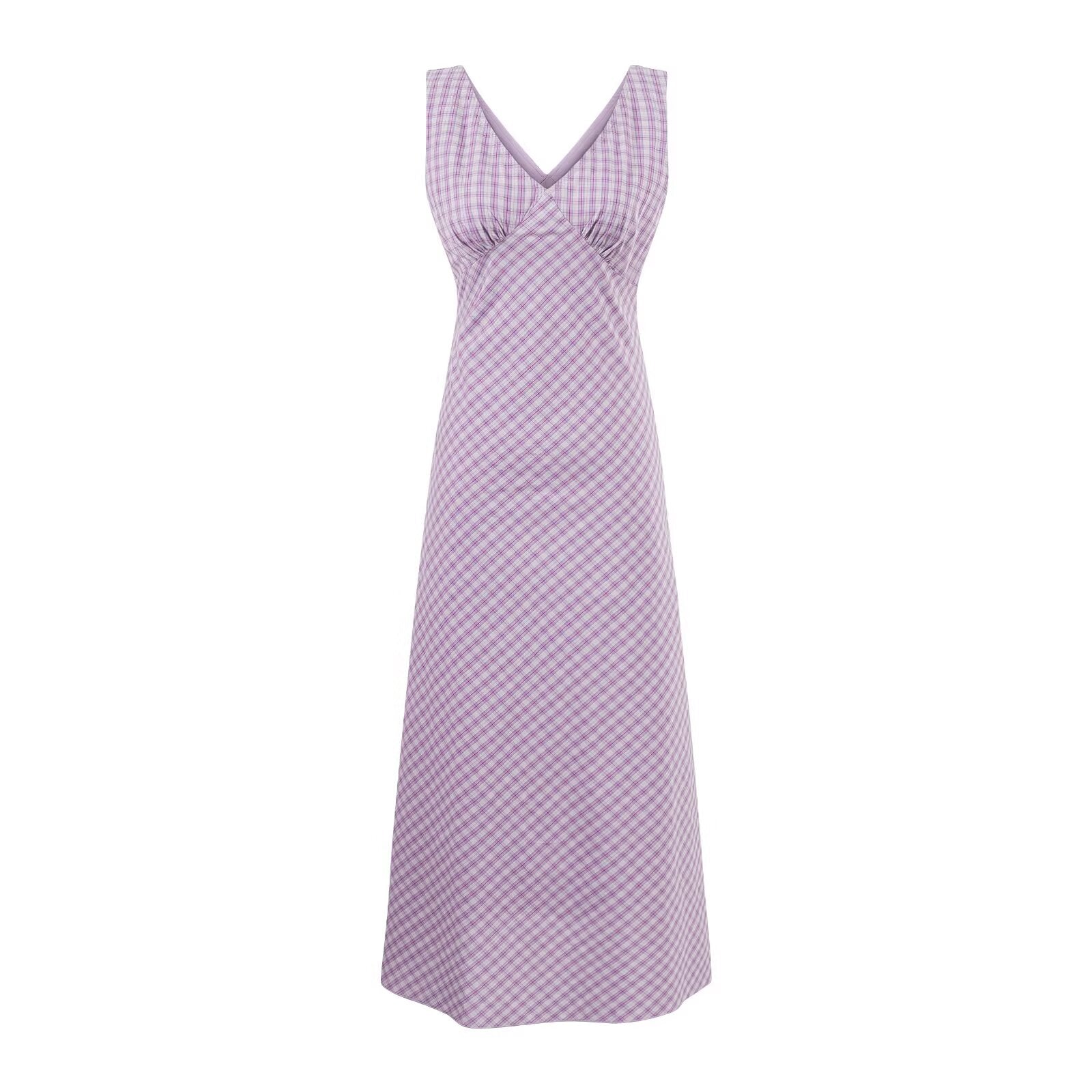 Summer Holiday Casual Purple Pattern V neck Lace up Waist Tight Dress PullWind