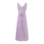 Summer Holiday Casual Purple Pattern V neck Lace up Waist Tight Dress PullWind