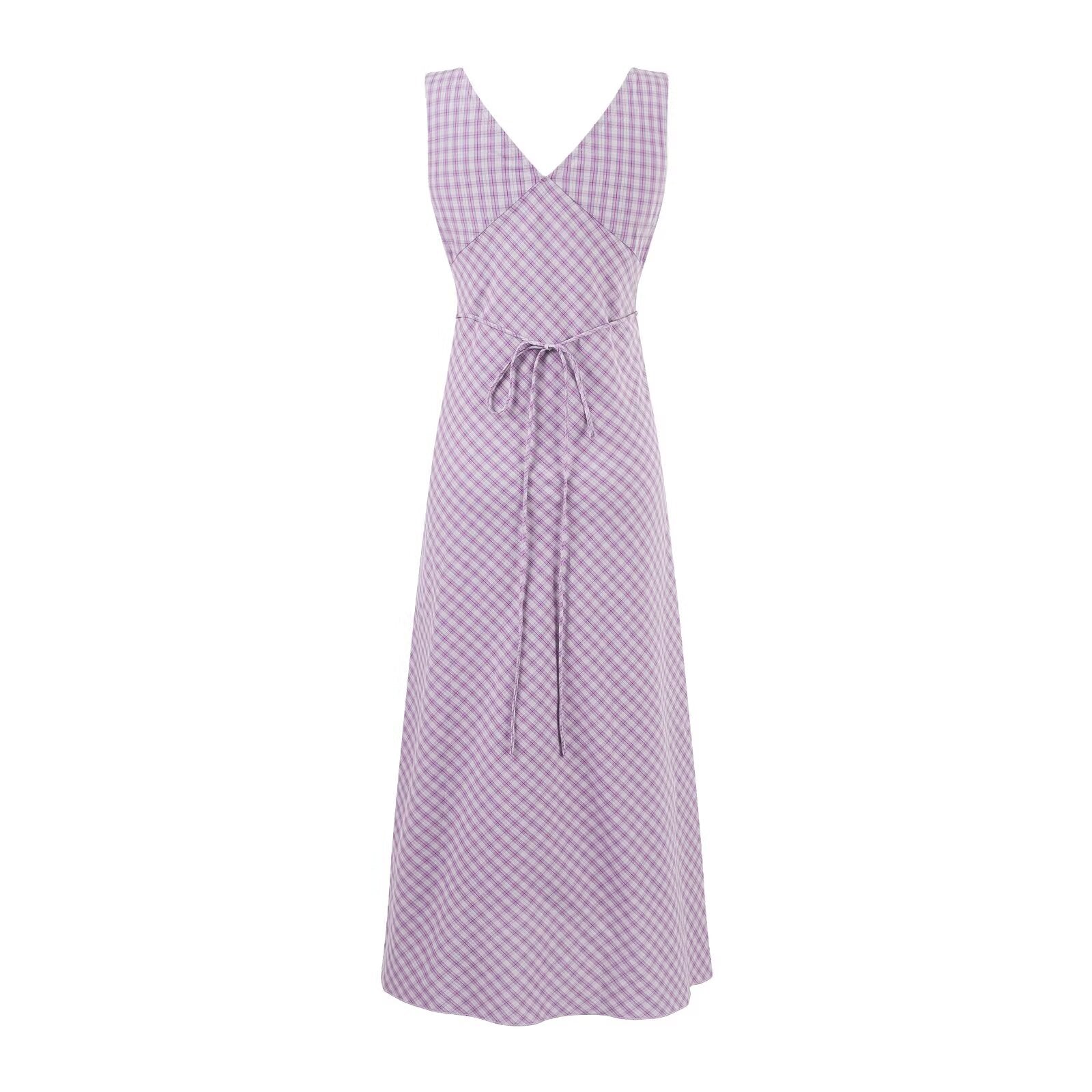Summer Holiday Casual Purple Pattern V neck Lace up Waist Tight Dress PullWind