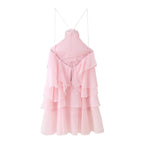 Elegant Sexy Short Summer Halter Three Dimensional Floral Design Lace up Sleeveless Dress CHEN