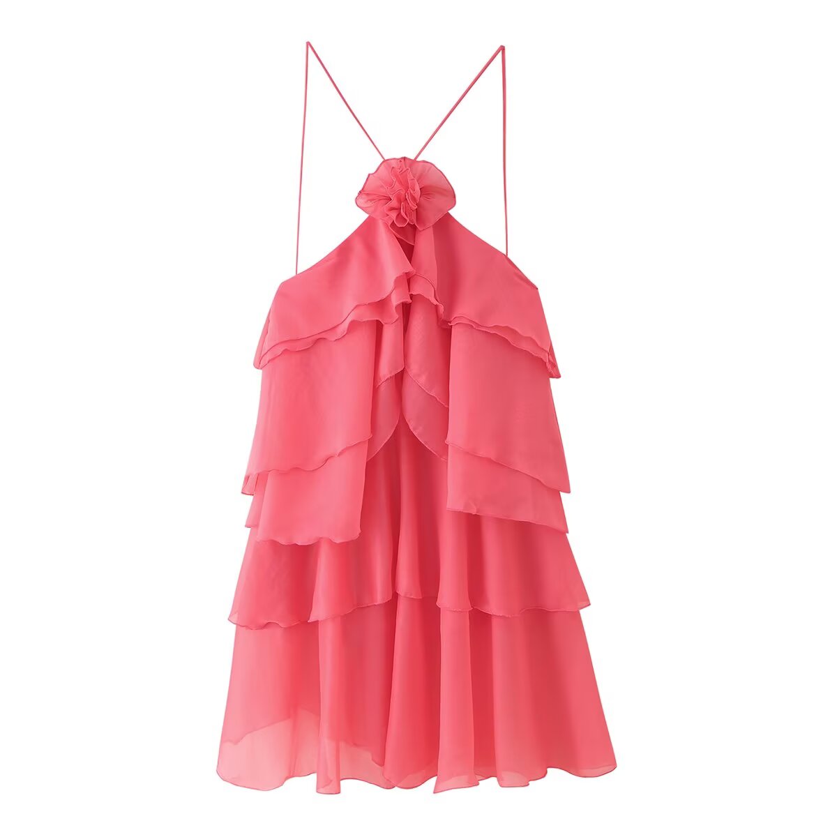 Elegant Sexy Short Summer Halter Three Dimensional Floral Design Lace up Sleeveless Dress CHEN