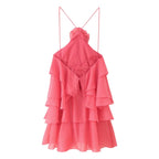 Elegant Sexy Short Summer Halter Three Dimensional Floral Design Lace up Sleeveless Dress CHEN
