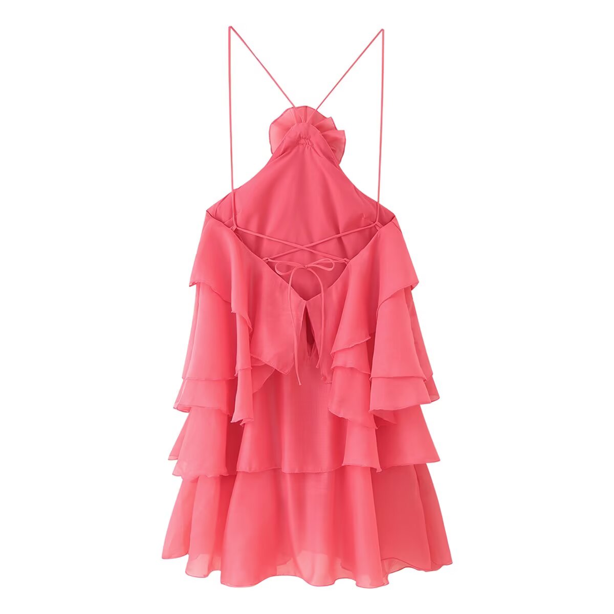 Elegant Sexy Short Summer Halter Three Dimensional Floral Design Lace up Sleeveless Dress CHEN