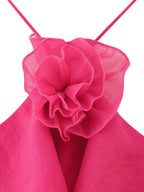 Elegant Sexy Short Summer Halter Three Dimensional Floral Design Lace up Sleeveless Dress CHEN