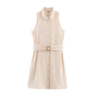 Women Clothing Summer Office Sleeveless Hollow Out Cutout Embroidery Short Dress Howe