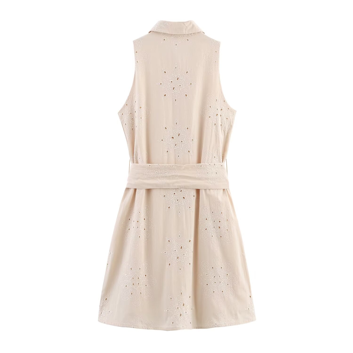 Women Clothing Summer Office Sleeveless Hollow Out Cutout Embroidery Short Dress Howe