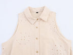 Women Clothing Summer Office Sleeveless Hollow Out Cutout Embroidery Short Dress Howe