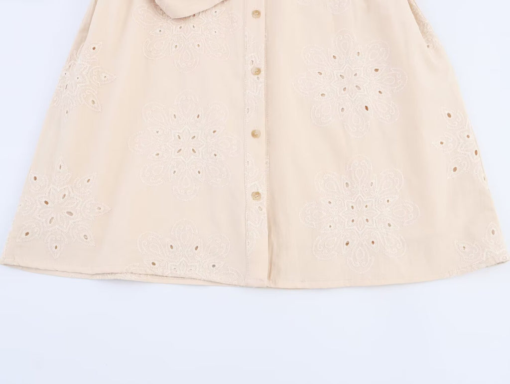 Women Clothing Summer Office Sleeveless Hollow Out Cutout Embroidery Short Dress Howe
