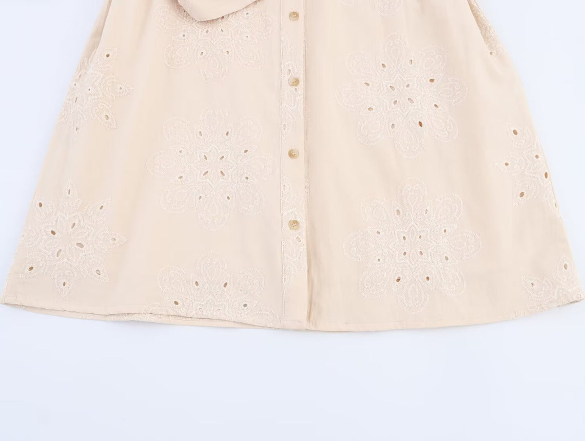 Women Clothing Summer Office Sleeveless Hollow Out Cutout Embroidery Short Dress Howe