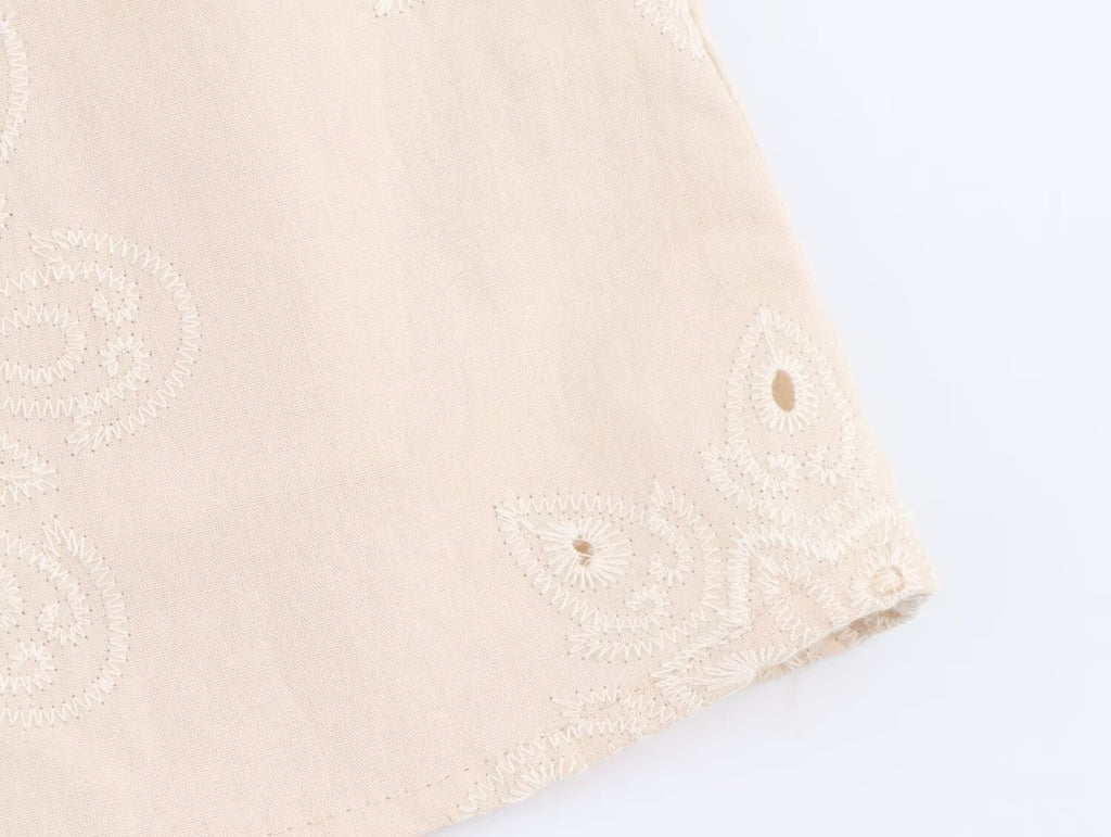 Women Clothing Summer Office Sleeveless Hollow Out Cutout Embroidery Short Dress Howe
