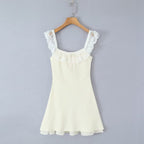 Summer Women Clothing Pure Sexy Ruffled Lace Patchwork Waist Slimming Slimming Dress Short Dresses Aiostar