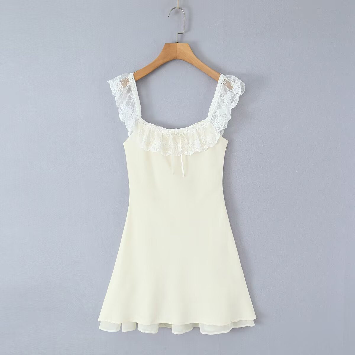 Summer Women Clothing Pure Sexy Ruffled Lace Patchwork Waist Slimming Slimming Dress Short Dresses Aiostar