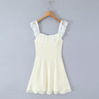 Summer Women Clothing Pure Sexy Ruffled Lace Patchwork Waist Slimming Slimming Dress Short Dresses Aiostar