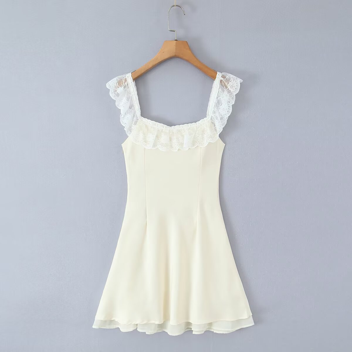 Summer Women Clothing Pure Sexy Ruffled Lace Patchwork Waist Slimming Slimming Dress Short Dresses Aiostar
