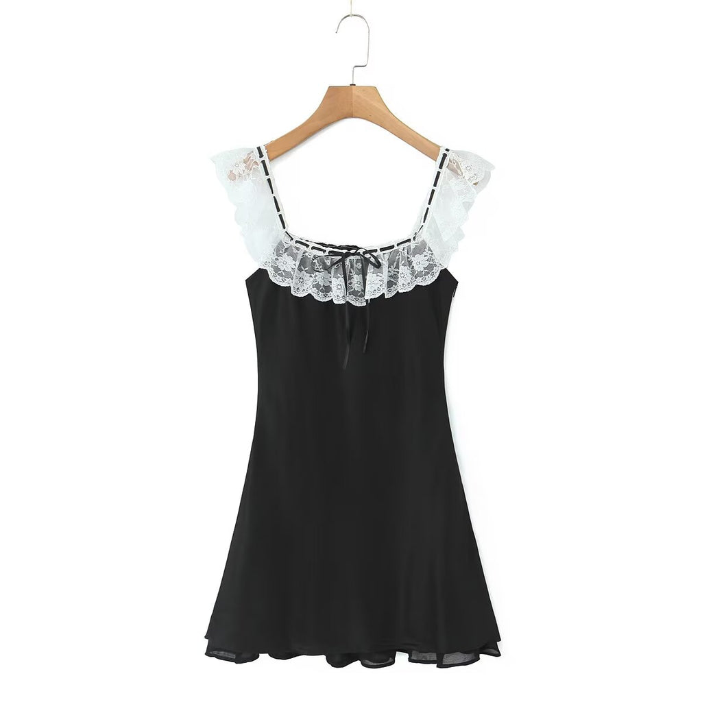 Summer Women Clothing Pure Sexy Ruffled Lace Patchwork Waist Slimming Slimming Dress Short Dresses Aiostar