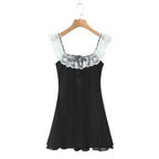 Summer Women Clothing Pure Sexy Ruffled Lace Patchwork Waist Slimming Slimming Dress Short Dresses Aiostar