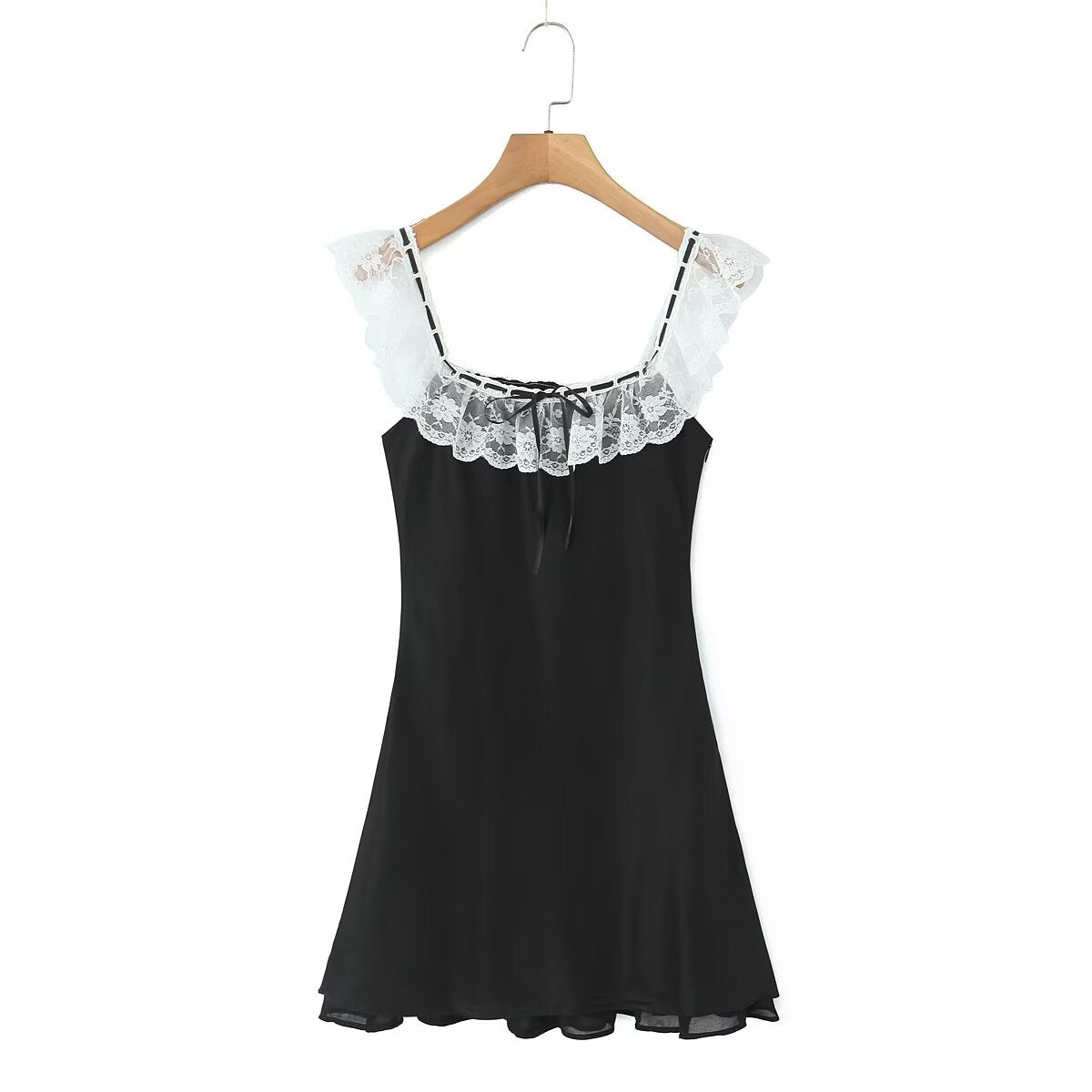 Summer Women Clothing Pure Sexy Ruffled Lace Patchwork Waist Slimming Slimming Dress Short Dresses Aiostar