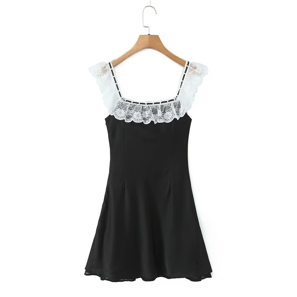 Summer Women Clothing Pure Sexy Ruffled Lace Patchwork Waist Slimming Slimming Dress Short Dresses Aiostar