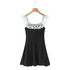 Summer Women Clothing Pure Sexy Ruffled Lace Patchwork Waist Slimming Slimming Dress Short Dresses Aiostar