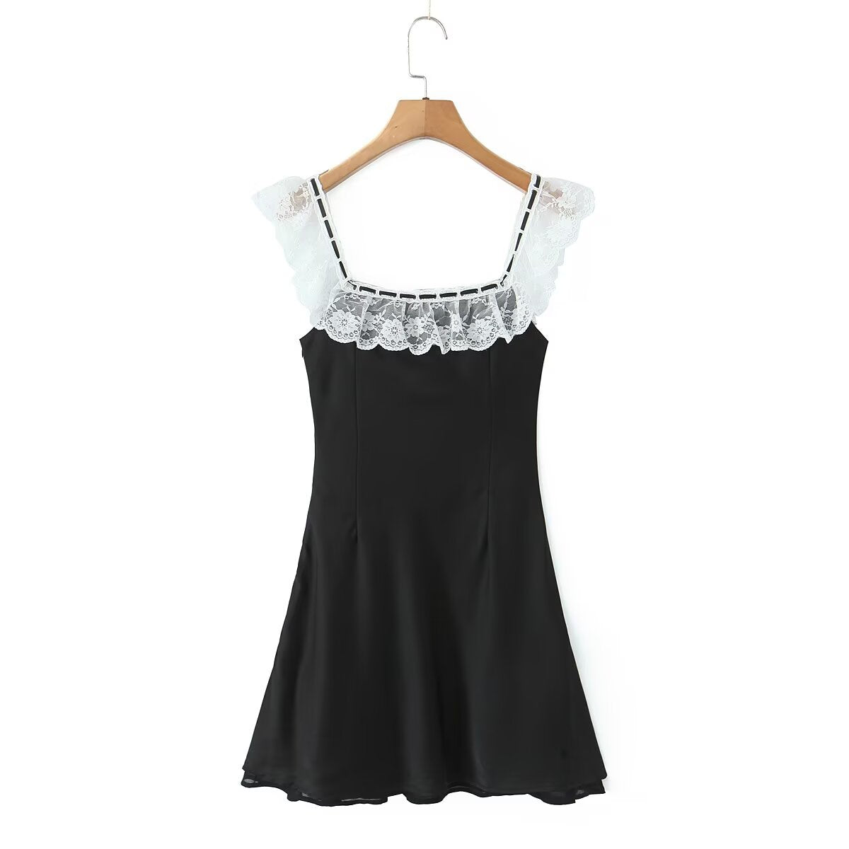 Summer Women Clothing Pure Sexy Ruffled Lace Patchwork Waist Slimming Slimming Dress Short Dresses Aiostar