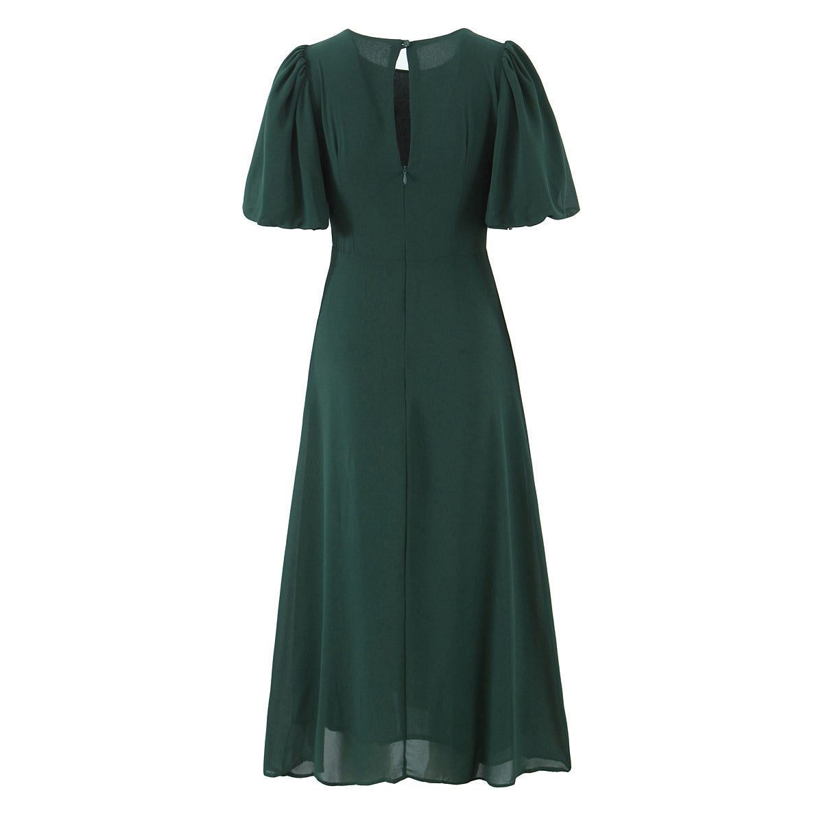 Summer French Vintage Small Floral Print Puff Sleeve Slim Fit Slimming round Neck Dress OMI