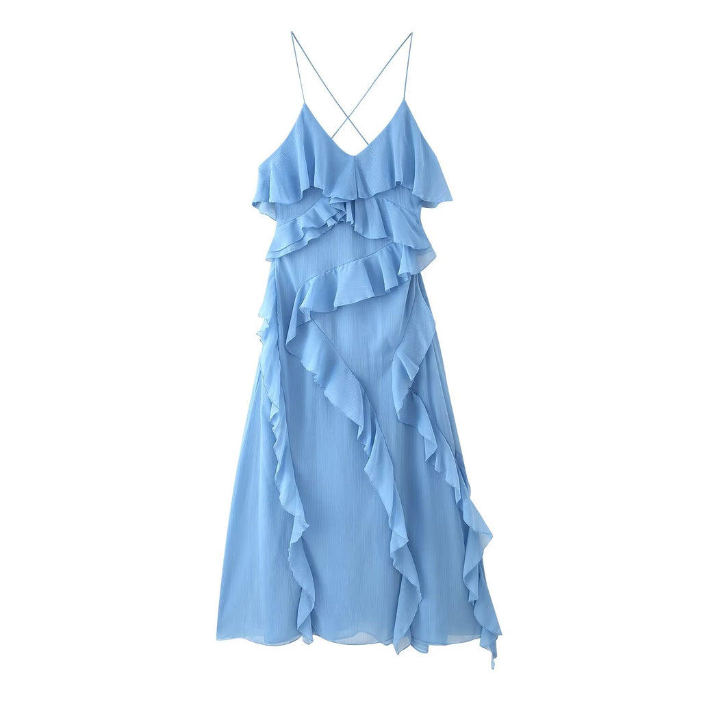 Robe sexy à bretelles et décoration laminée pour femme