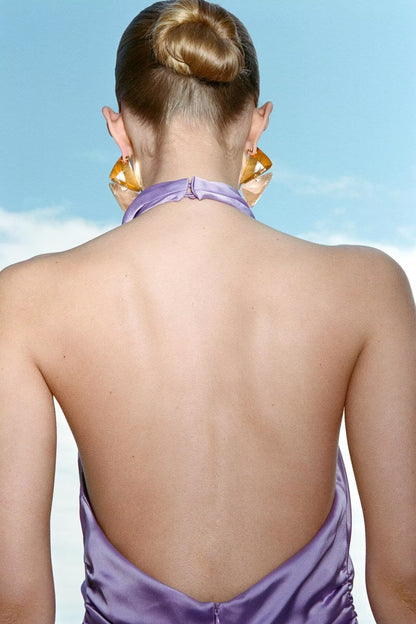 Summer Women Clothing Backless Silk Satin Texture Hanging Collar Jumpsuit