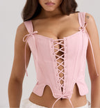 Summer Women Sexy Pink Slim Fit Cotton Bra Solid Color Waist Drawstring Camisole TinkleBell
