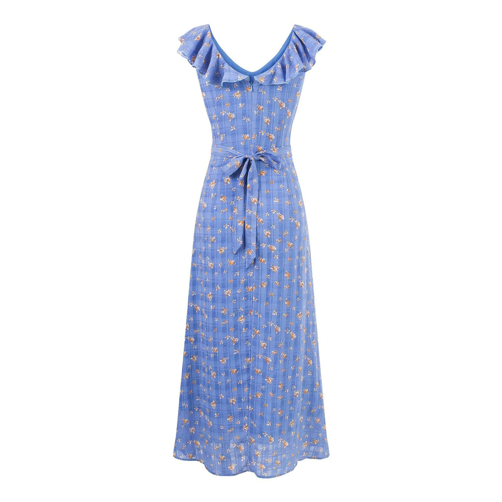 Summer Maiden Casual Printed Ruffled V neck Dress PullWind
