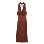 Women Linen Blended Gold Inlaid Midi Dress SenDa