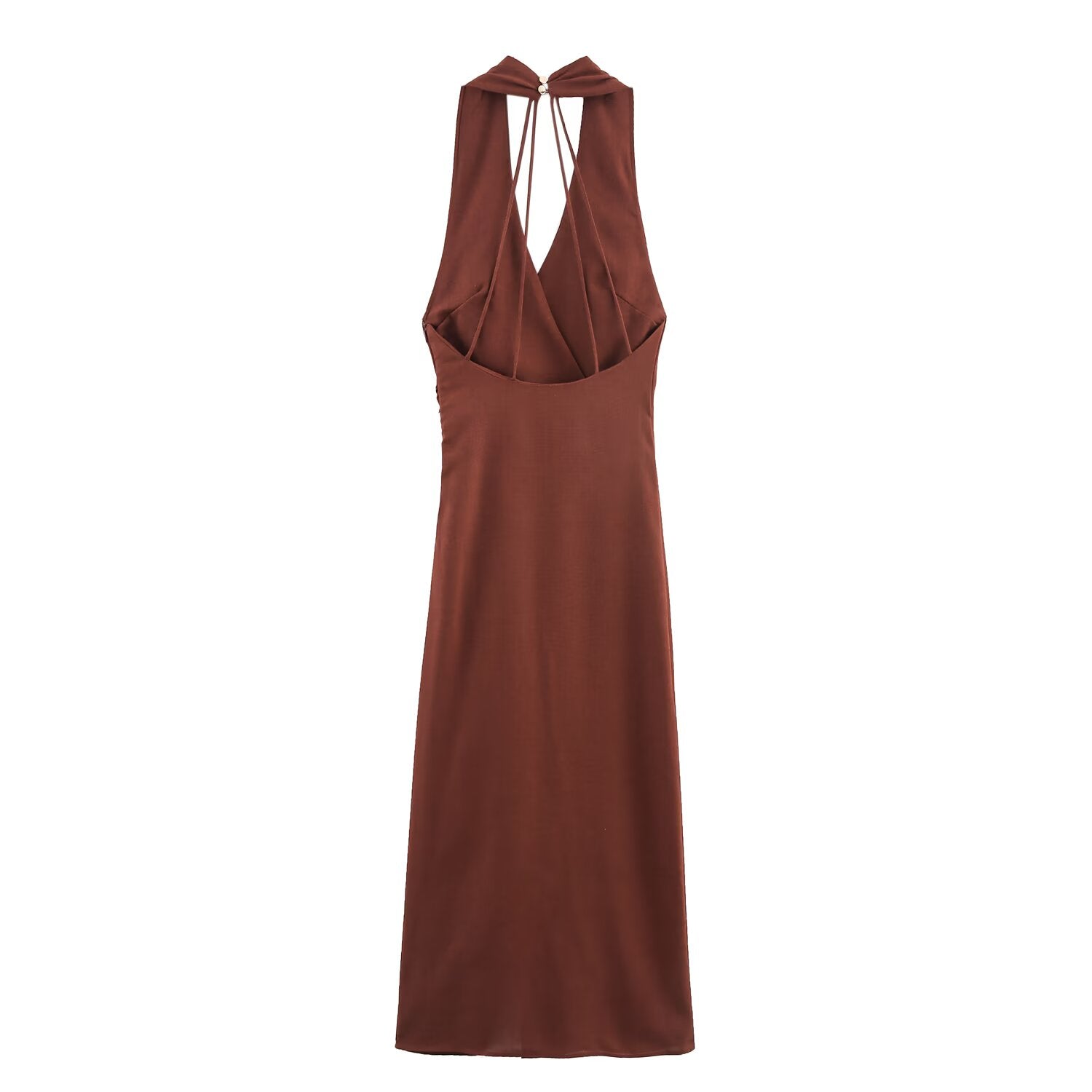 Women Linen Blended Gold Inlaid Midi Dress SenDa