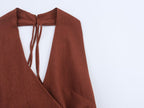 Women Linen Blended Gold Inlaid Midi Dress SenDa