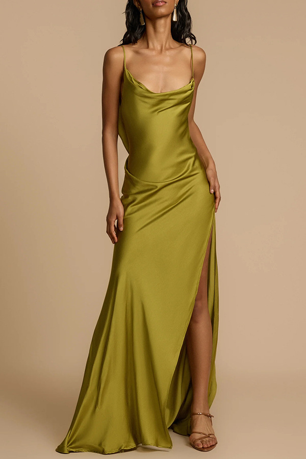 Women Clothing Summer Simple Camisole Split Dress JiaJia