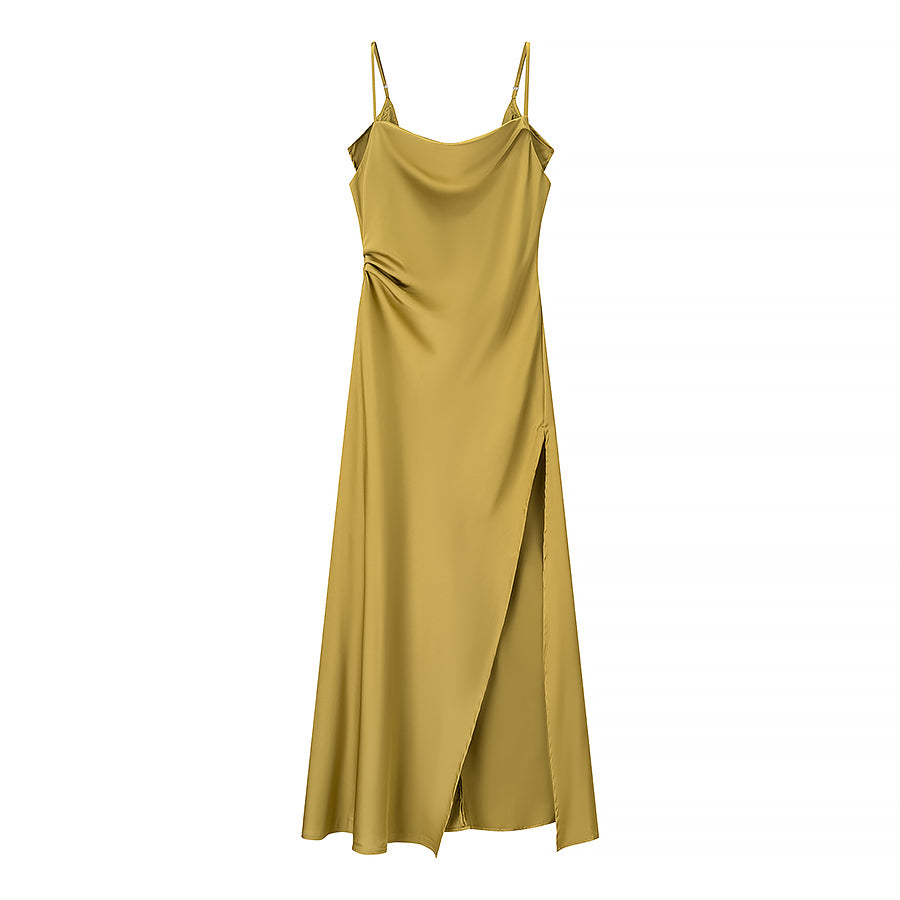 Women Clothing Summer Simple Camisole Split Dress JiaJia