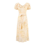Sweet Printed Chic Puff Sleeve Chiffon Dress V neck Vacation Midi Dress PullWind