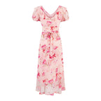 Sweet Printed Chic Puff Sleeve Chiffon Dress V neck Vacation Midi Dress PullWind