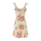 Sweet Printed Chic Ruffled Spaghetti Straps Dress V neck Sexy Backless Mini Dress PullWind