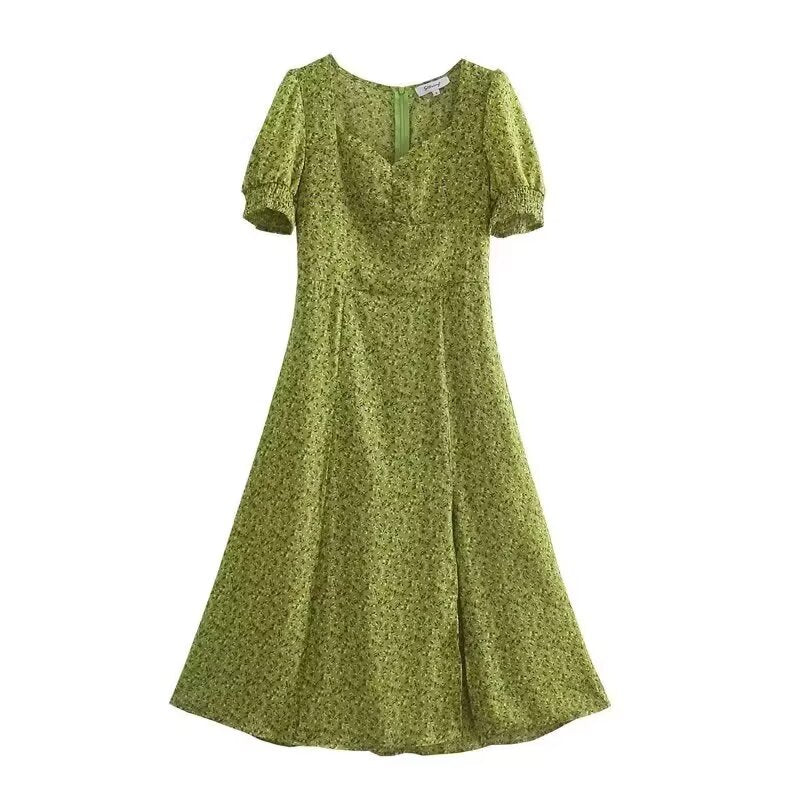 Women Clothing Chest Slit Printed Short Sleeve Dress Starivy