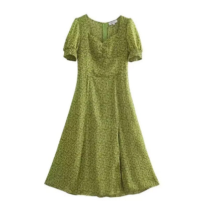 Women Clothing Chest Slit Printed Short Sleeve Dress Starivy