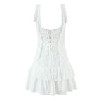 French Tight Fitting Cinched Slimming Lace Design Short Ruffled Sleeveless Mini Dress Aiostar