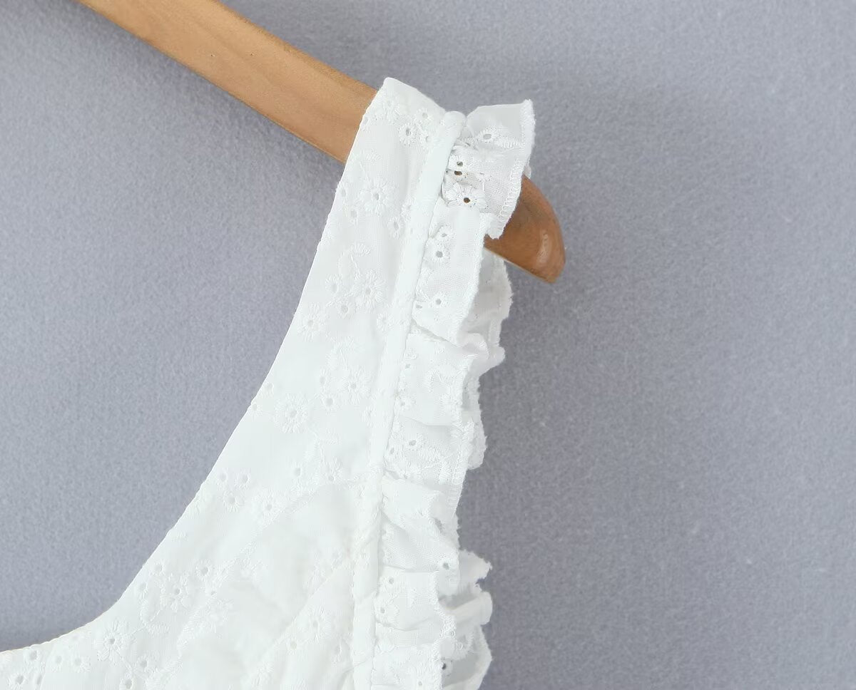 French Tight Fitting Cinched Slimming Lace Design Short Ruffled Sleeveless Mini Dress Aiostar