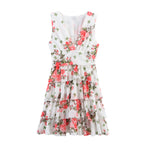 Lady Gold Floral Dress Women Summer Wear V neck Tight Waist Dress Sleeveless Laminated Vest Dress FRIDAY